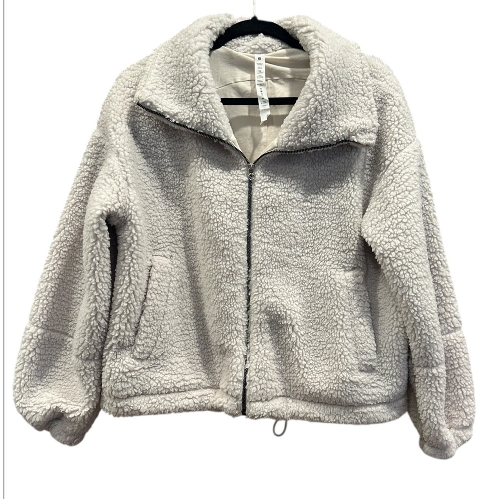 Lululemon Cinchable Fleece Zip-Up Jacket (Like New) Size 10 White Opal - Picture 7 of 12